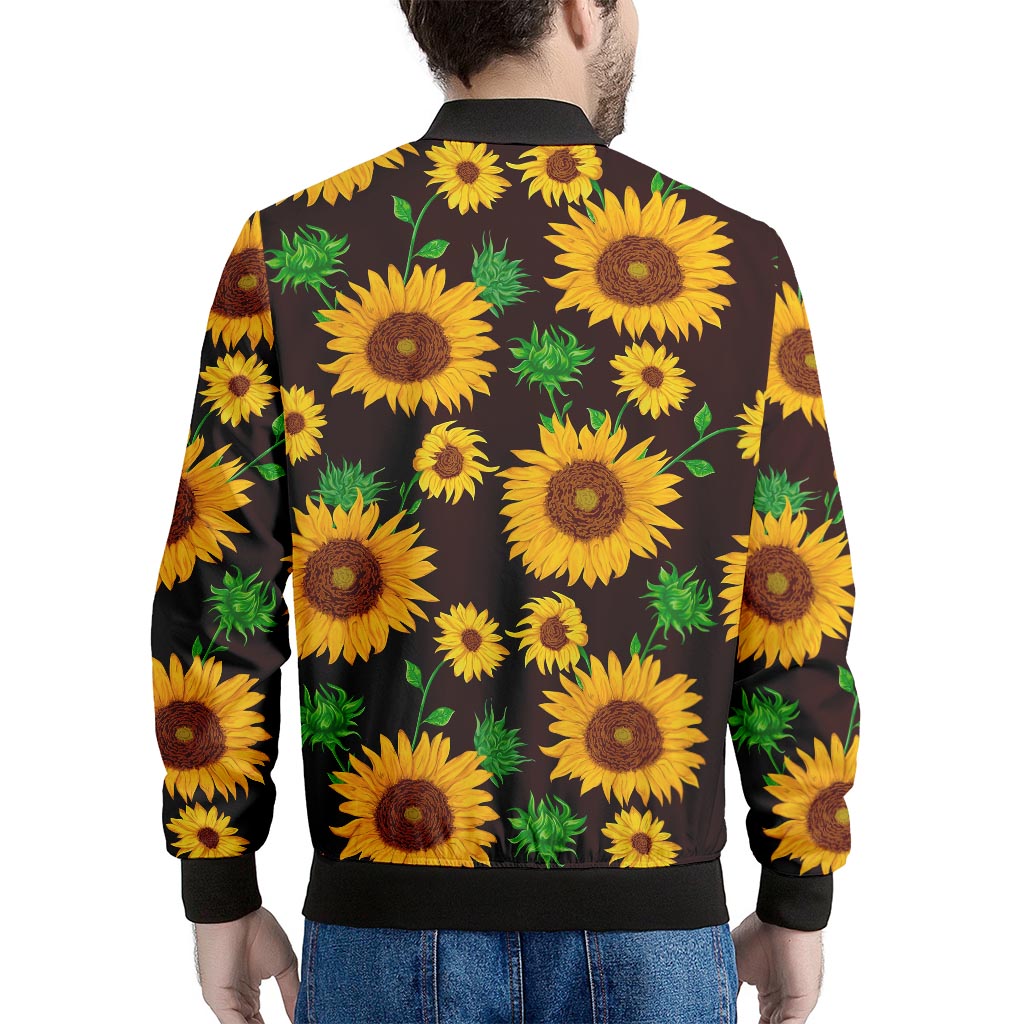 Brown Sunflower Pattern Print Men's Bomber Jacket