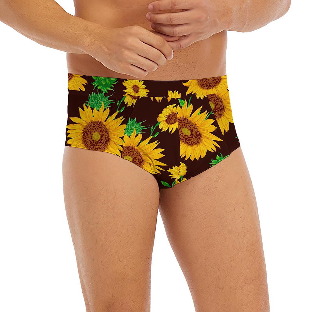 Brown Sunflower Pattern Print Men's Briefs