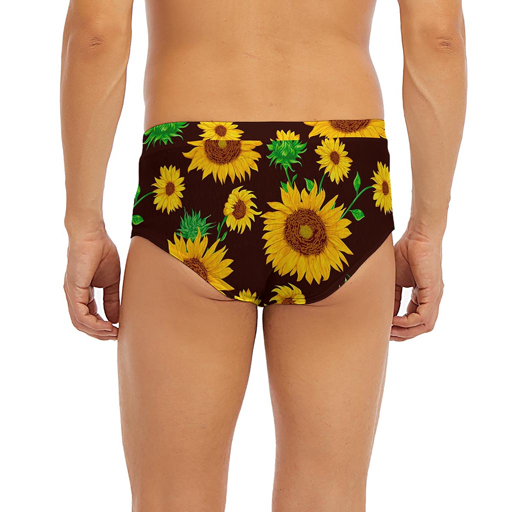 Brown Sunflower Pattern Print Men's Briefs