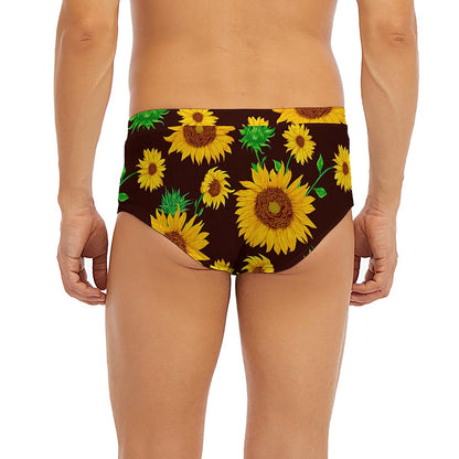 Brown Sunflower Pattern Print Men's Briefs