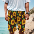 Brown Sunflower Pattern Print Men's Cargo Shorts