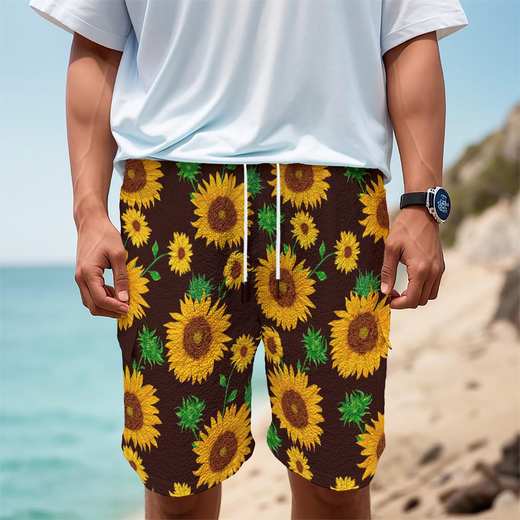 Brown Sunflower Pattern Print Men's Cargo Shorts
