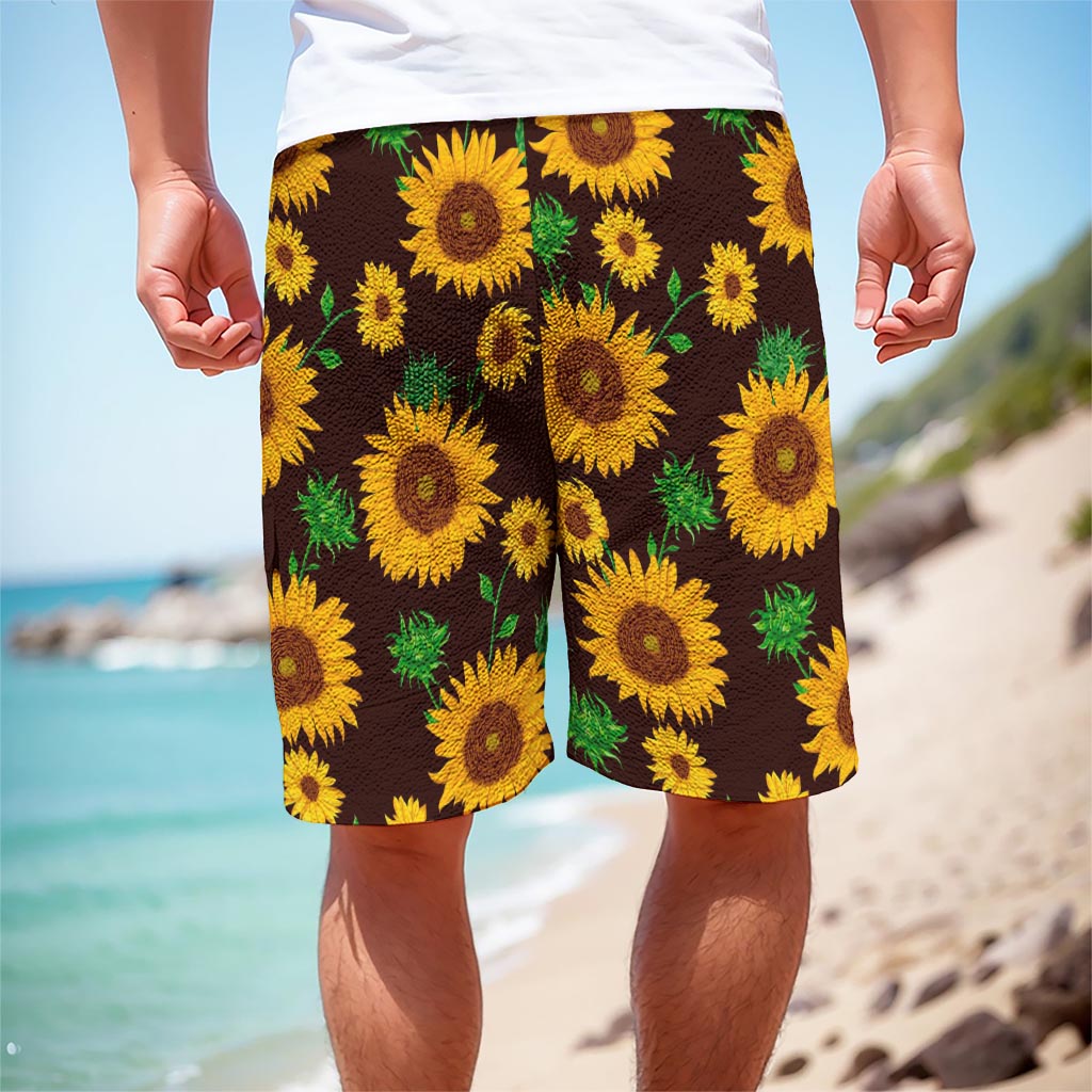 Brown Sunflower Pattern Print Men's Cargo Shorts