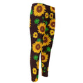 Brown Sunflower Pattern Print Men's Compression Pants