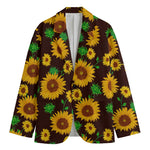 Brown Sunflower Pattern Print Men's Cotton Blazer