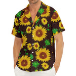 Brown Sunflower Pattern Print Men's Deep V-Neck Shirt