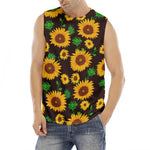 Brown Sunflower Pattern Print Men's Fitness Tank Top