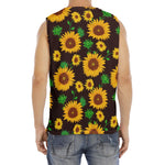 Brown Sunflower Pattern Print Men's Fitness Tank Top