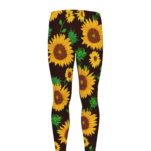 Brown Sunflower Pattern Print Men's leggings