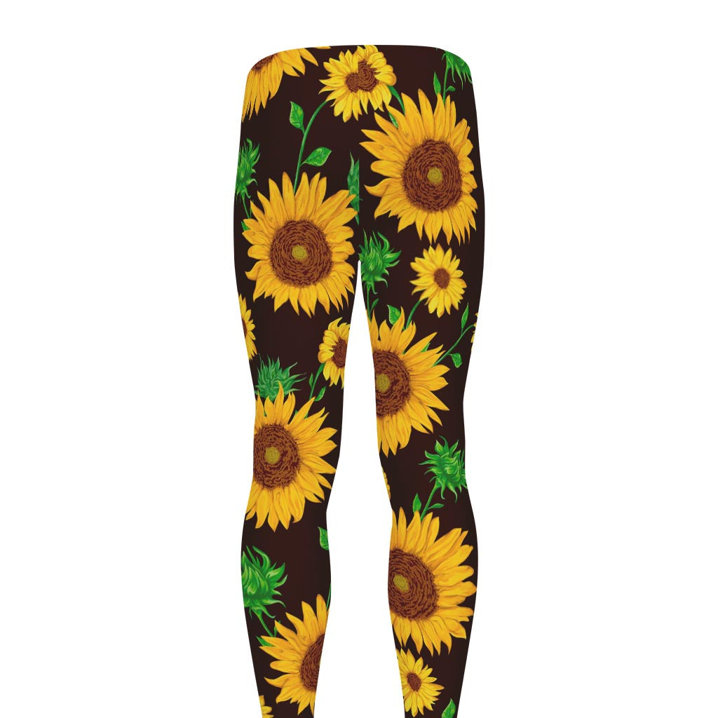 Brown Sunflower Pattern Print Men's leggings