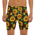 Brown Sunflower Pattern Print Men's Long Boxer Briefs