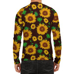 Brown Sunflower Pattern Print Men's Long Sleeve Rash Guard
