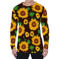 Brown Sunflower Pattern Print Men's Long Sleeve T-Shirt