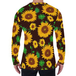 Brown Sunflower Pattern Print Men's Long Sleeve T-Shirt