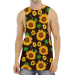 Brown Sunflower Pattern Print Men's Muscle Tank Top