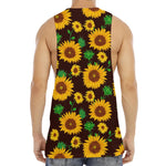 Brown Sunflower Pattern Print Men's Muscle Tank Top