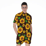Brown Sunflower Pattern Print Men's Rompers