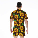 Brown Sunflower Pattern Print Men's Rompers