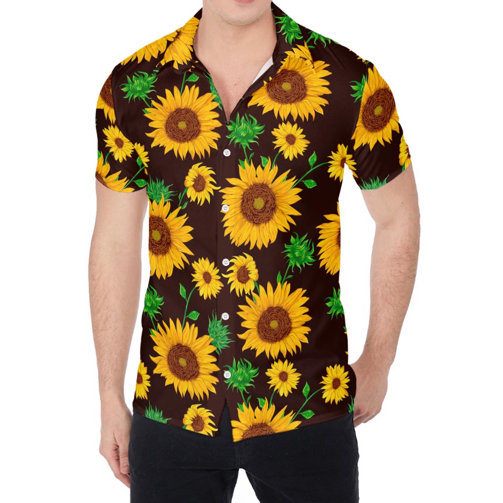 Brown Sunflower Pattern Print Men's Shirt