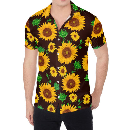 Brown Sunflower Pattern Print Men's Shirt