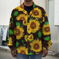Brown Sunflower Pattern Print Men's Shirt Jacket