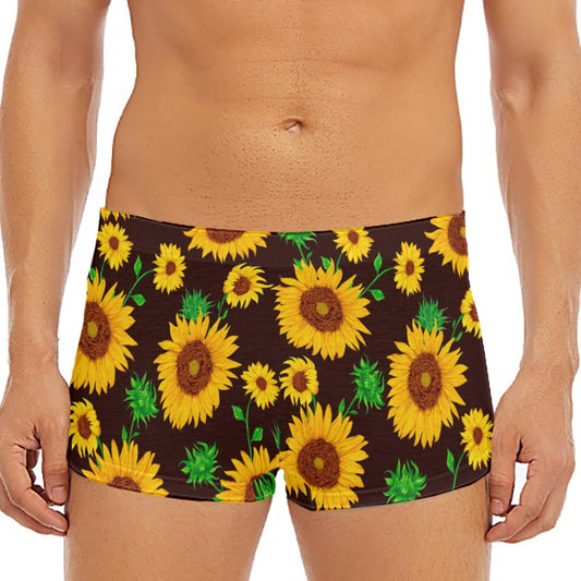 Brown Sunflower Pattern Print Men's Short Boxer Briefs