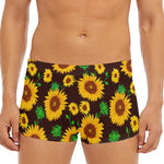 Brown Sunflower Pattern Print Men's Short Boxer Briefs