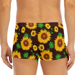 Brown Sunflower Pattern Print Men's Short Boxer Briefs