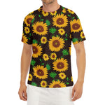 Brown Sunflower Pattern Print Men's Short Sleeve Rash Guard