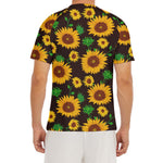 Brown Sunflower Pattern Print Men's Short Sleeve Rash Guard