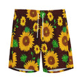 Brown Sunflower Pattern Print Men's Athletic Shorts