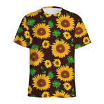 Brown Sunflower Pattern Print Men's Sports T-Shirt