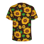 Brown Sunflower Pattern Print Men's Sports T-Shirt