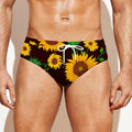 Brown Sunflower Pattern Print Men's Swim Briefs