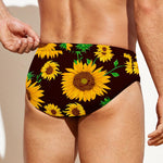Brown Sunflower Pattern Print Men's Swim Briefs