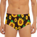 Brown Sunflower Pattern Print Men's Triangle Swim Briefs