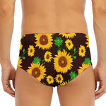 Brown Sunflower Pattern Print Men's Triangle Swim Briefs