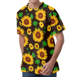 Brown Sunflower Pattern Print Men's Velvet T-Shirt