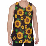 Brown Sunflower Pattern Print Men's Velvet Tank Top