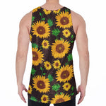 Brown Sunflower Pattern Print Men's Velvet Tank Top
