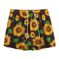Brown Sunflower Pattern Print Mesh Shorts