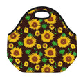 Brown Sunflower Pattern Print Neoprene Lunch Bag