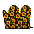 Brown Sunflower Pattern Print Oven Mitts