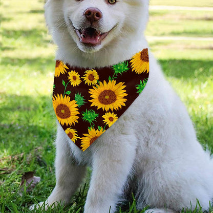 Brown Sunflower Pattern Print Over The Collar Dog Bandana