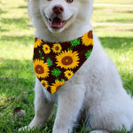 Brown Sunflower Pattern Print Over The Collar Dog Bandana
