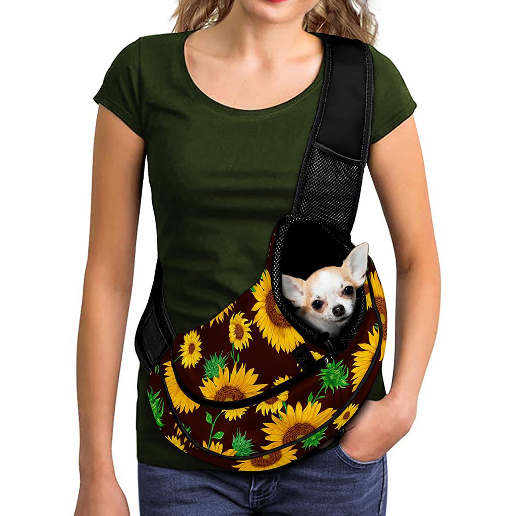 Brown Sunflower Pattern Print Pet Sling Carrier