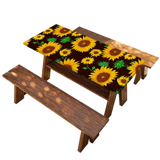 Brown Sunflower Pattern Print Picnic Table Cover
