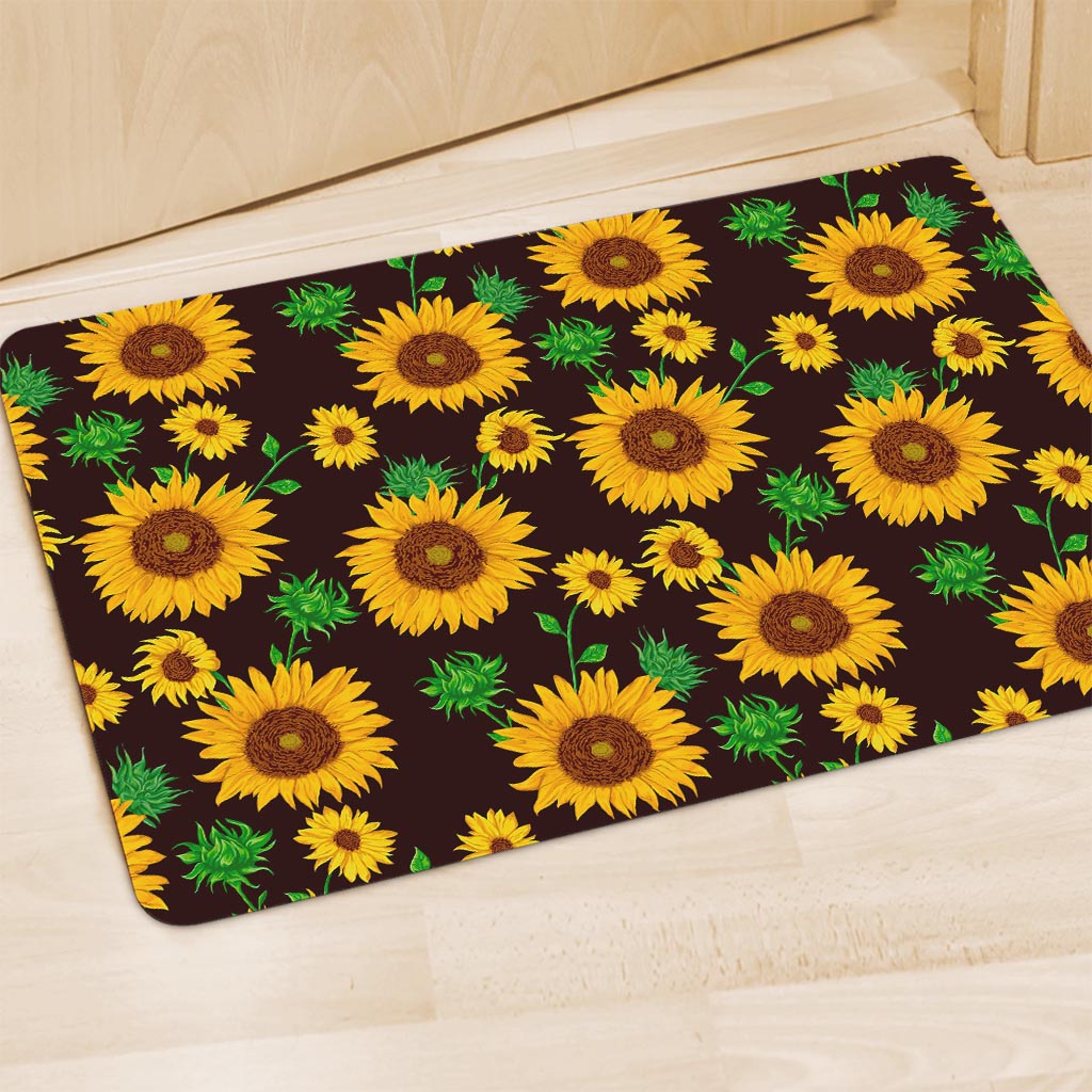 Brown Sunflower Pattern Print Polyester Doormat