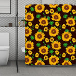 Brown Sunflower Pattern Print Polyester Shower Curtain