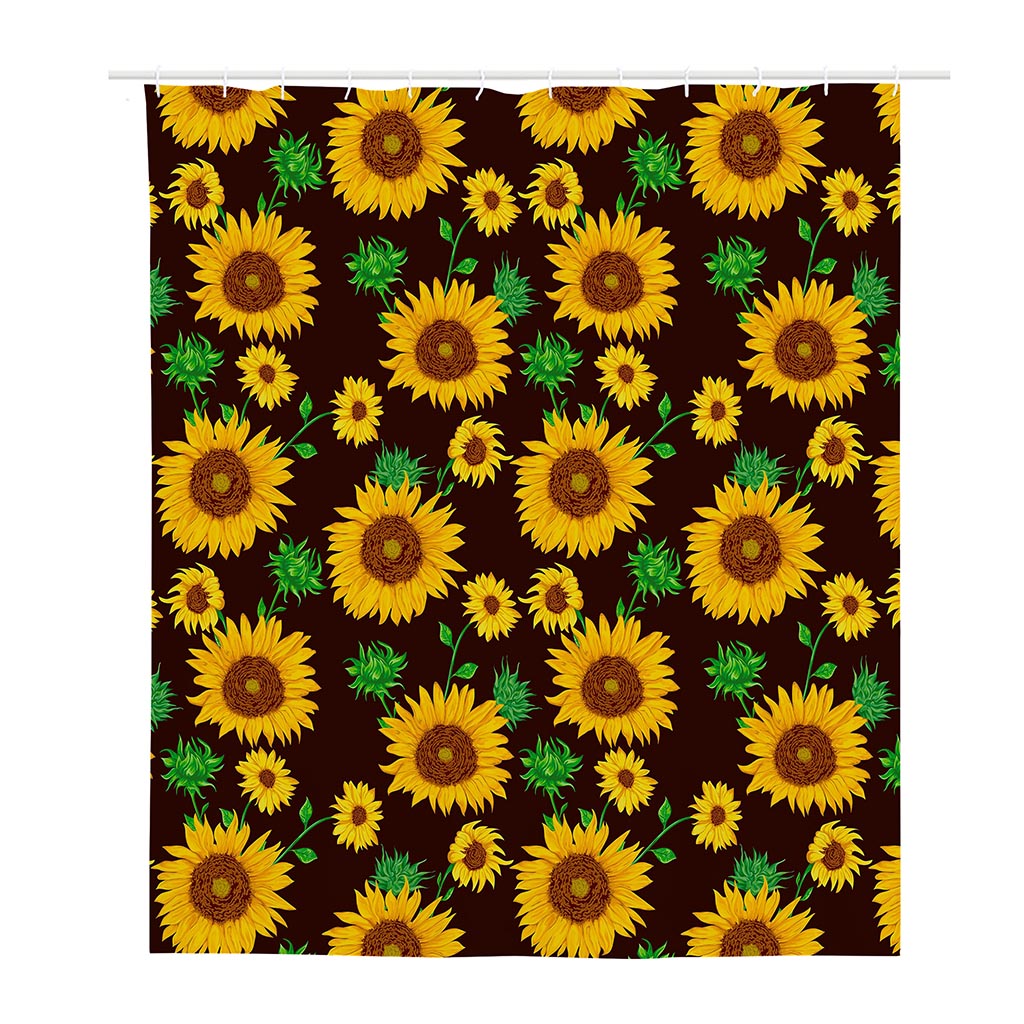 Brown Sunflower Pattern Print Polyester Shower Curtain
